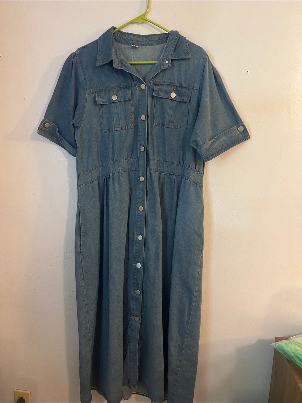 Denim Button-Front long Dress - Light Blue